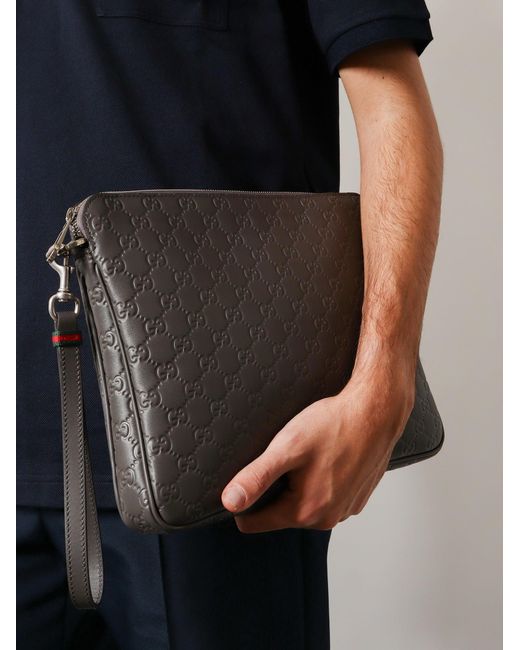 Gucci Black Gg Emblem Leather Crossbody Bag for men