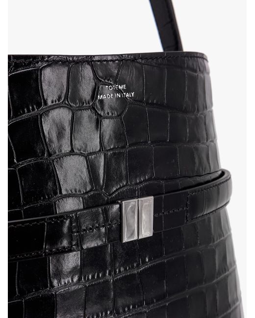 Totême  Black Leather Bucket Bag With Croco Effect