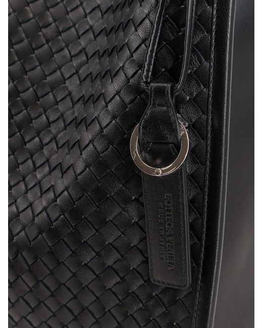 Bottega Veneta Black Corriere Leather Shoulder Bag With Intrecciato Pattern for men