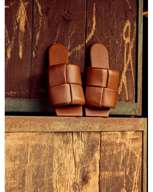 Bottega Veneta Brown Squared Toe Leather Sandals for men