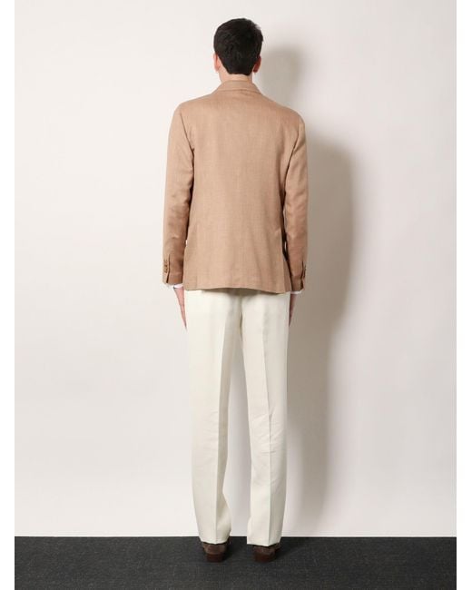 Lardini Natural Iconic Double-Breasted Wool, Silk And Linen Blazer for men