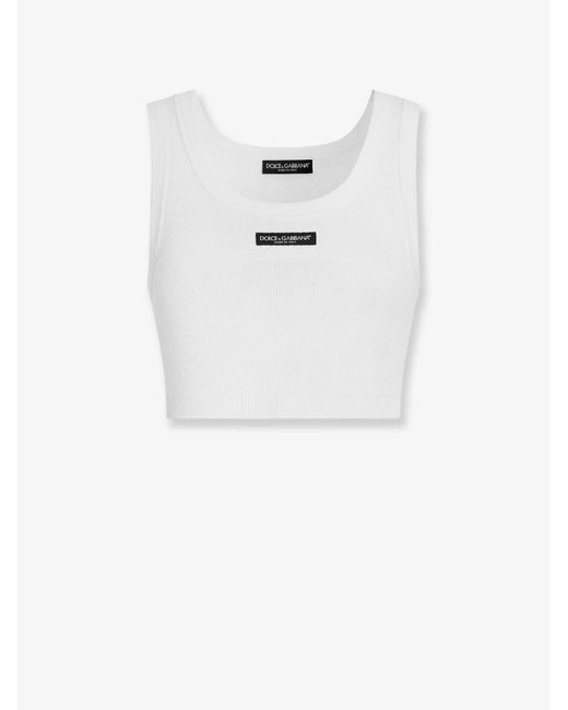 Dolce & Gabbana White Cotton Top With Logo Patch