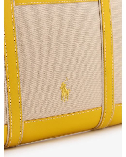 Polo Ralph Lauren Yellow Canvas Shoulder Bag With Embroidered Logo Canvas/Leather