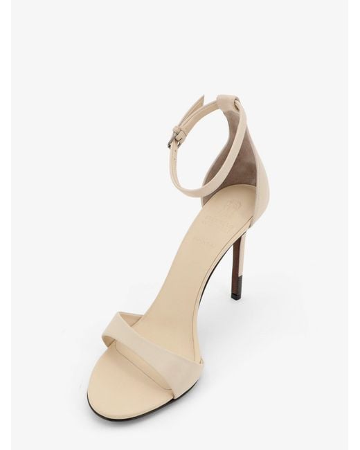 Brunello Cucinelli White Leather Sandals With Monili Detail