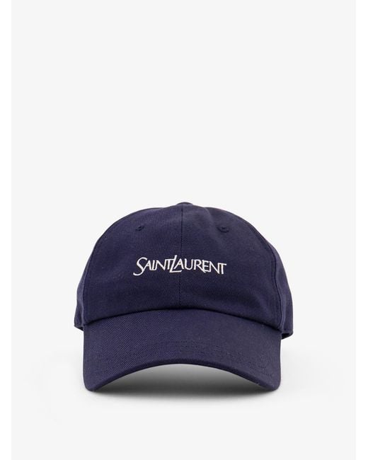 Saint Laurent Blue Cotton Hat With Embroidered Logo for men