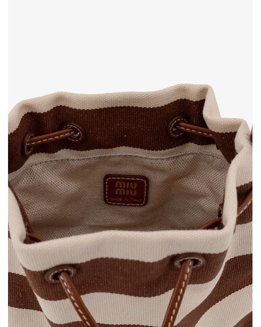 Miu Miu Brown Canvas Striped Bucket Bag