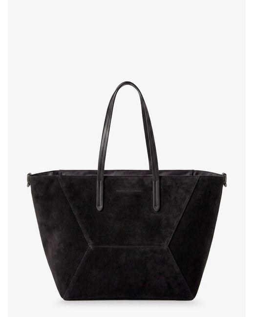 Brunello Cucinelli Black Bc Duo Suede Shoulder Bag With Engraved Logo