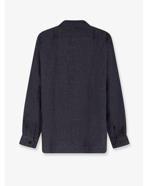 Brunello Cucinelli Blue Easy Fit Linen Shirt for men