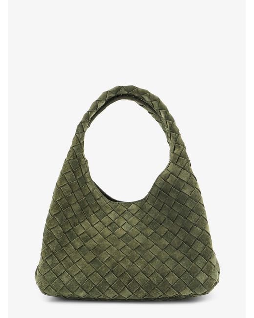Bottega Veneta Green Campana Intrecciato Suede Shoulder Bag