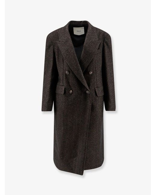 Hevò Black Martina Franca Wool Blend Coat