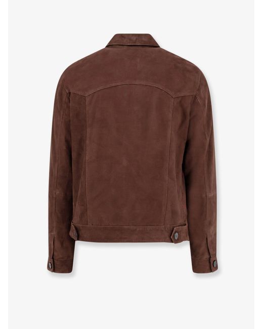 Amaranto Brown Leather Jacket With Pockets for men
