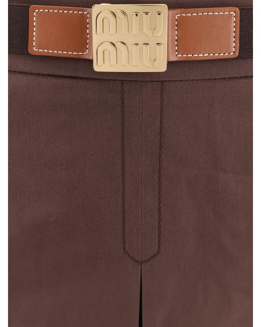 Miu Miu Panama Pleated Mini Skirt With Belt in Brown | Lyst