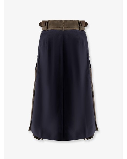 Sacai Blue Nylon And Wool Midi Skirt