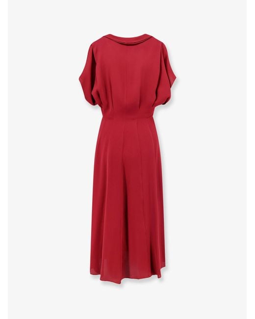 Alberta Ferretti Red Viscose Dress With Rouches