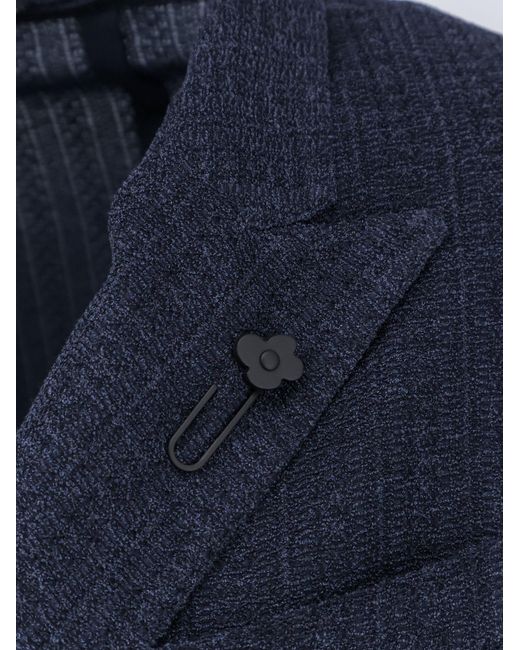 Lardini Blue Liknit Double-Breasted Blazer for men