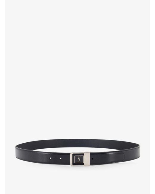 Saint Laurent White Leather Belt With Metal Buckle for men
