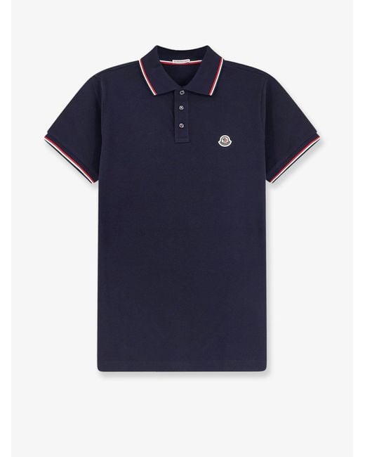 Moncler Blue Cotton Polo Shirt With Logo Patch for men