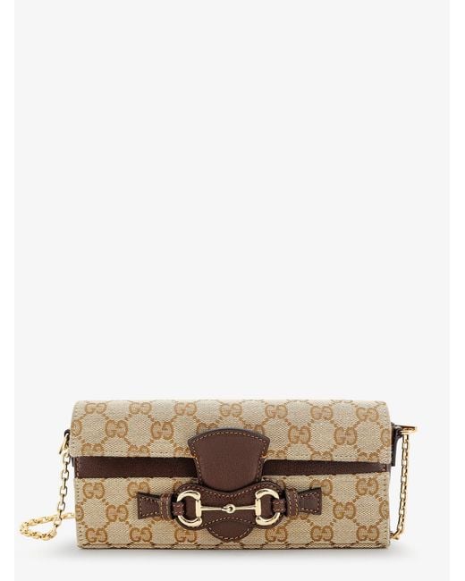 Gucci Brown Wallet With Chain And Horse Clip