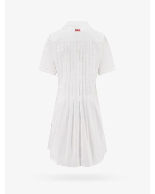 KENZO White Short Sleeve Cotton Closure With Buttons Dresses