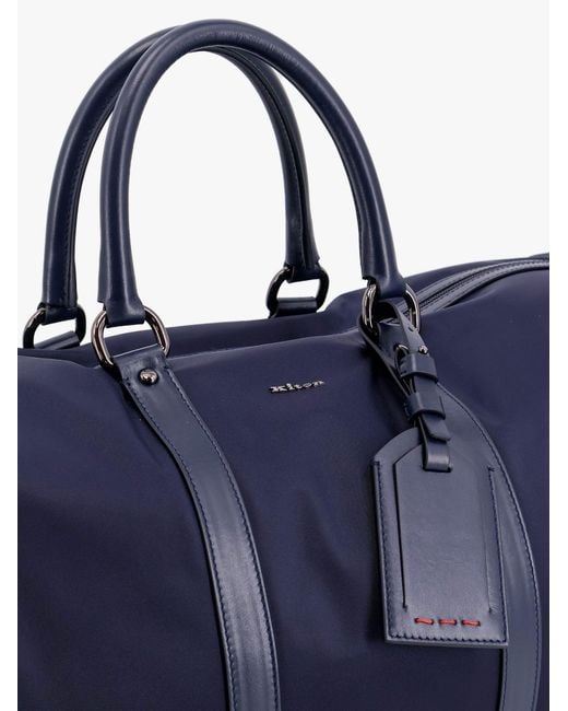 Kiton Blue Nylon Duffel Bag With Leather Inserts for men