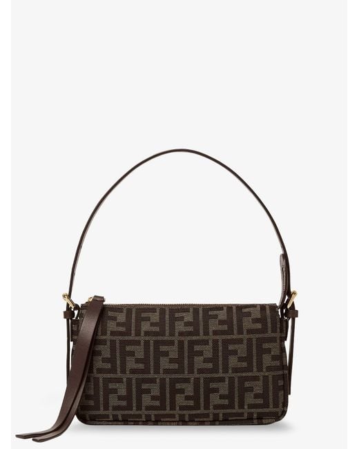 Fendi Brown Zip Top Small Ff Zucca Fabric Shoulder Bag