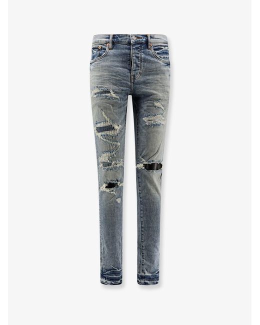 Purple Brand Men's Blue Slim Fit Jeans Wth Destroyed Effect