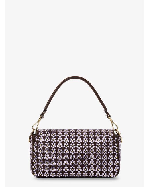 Fendi Purple Baguette Leather Crossbody Bag With Blooming Crystals Motif