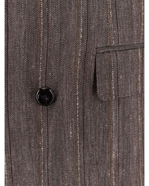 Tagliatore Brown Double-Breasted Linen Blend Suit for men