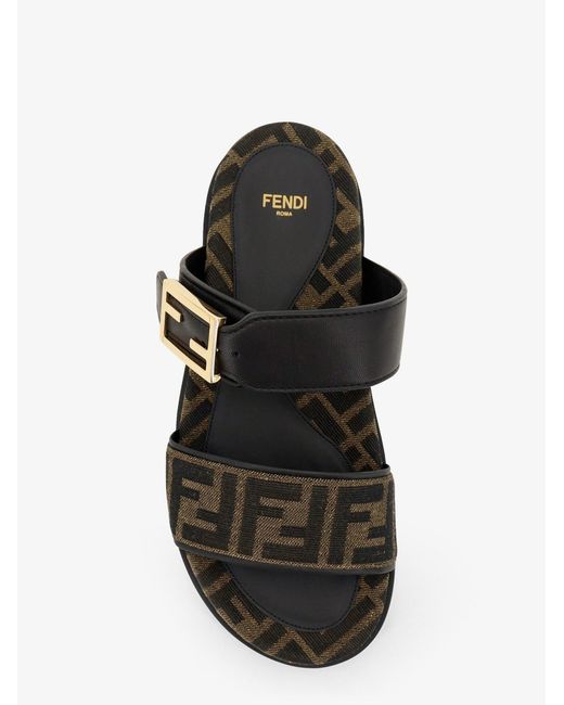 Fendi Black Feel Ff Fabric Sandals