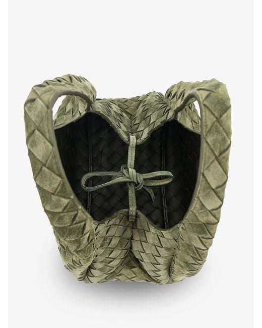 Bottega Veneta Green Campana Intrecciato Suede Shoulder Bag