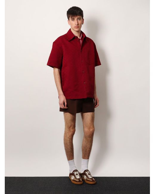Gucci Red Gg Jacquard Oversize Cotton Shirt for men