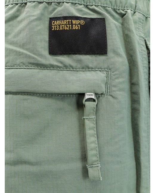 Carhartt Green Cargo Nylon Shorts With Logo Patch for men
