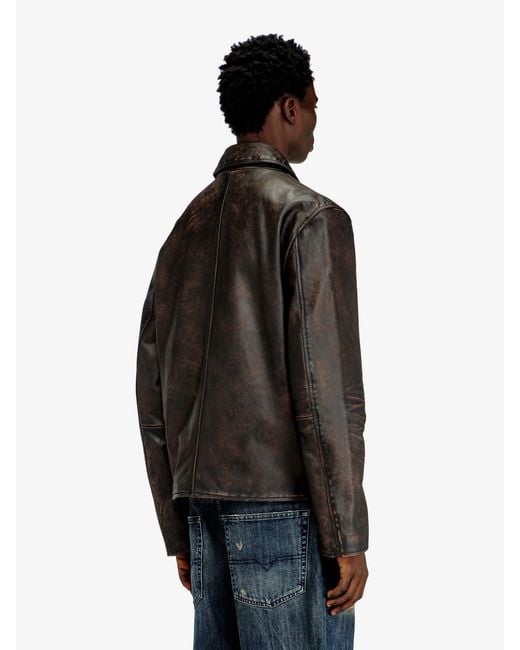 DIESEL Black L-Amar-Wrd Leather Jacket for men