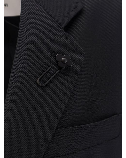 Lardini Blue Virgin Wool Blazer With Iconic Brooch