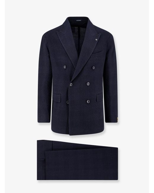 Tagliatore Blue Double-Breasted Stretch Virgin Wool Suit for men