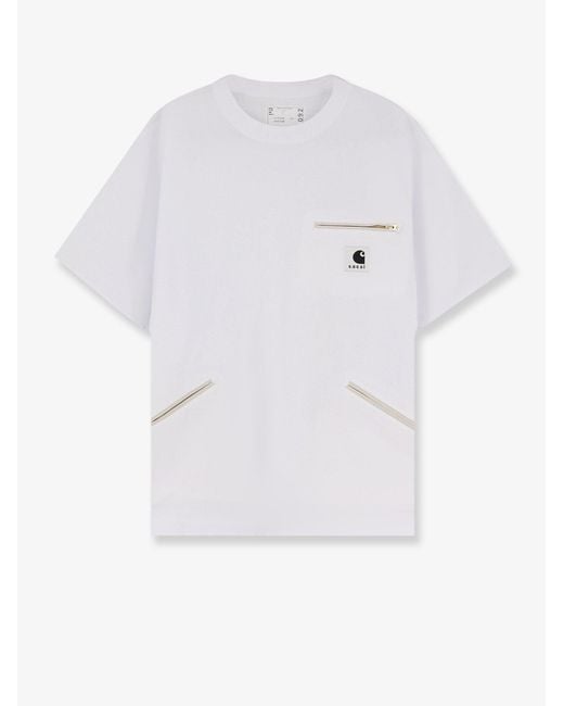SACAI X CARHARTT WIP White Cotton T-Shirt With Frontal Logo Patch for men