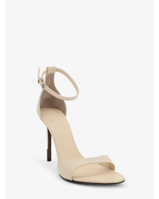 Brunello Cucinelli White Leather Sandals With Monili Detail