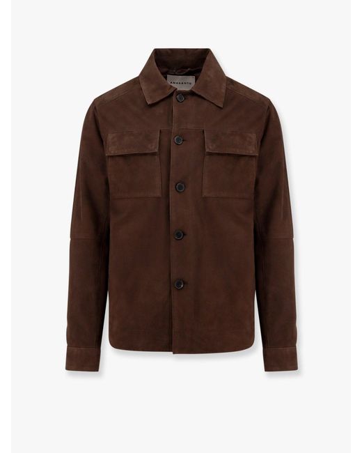 Amaranto Brown Suede Jacket With Iconic Lateral Embroidery for men