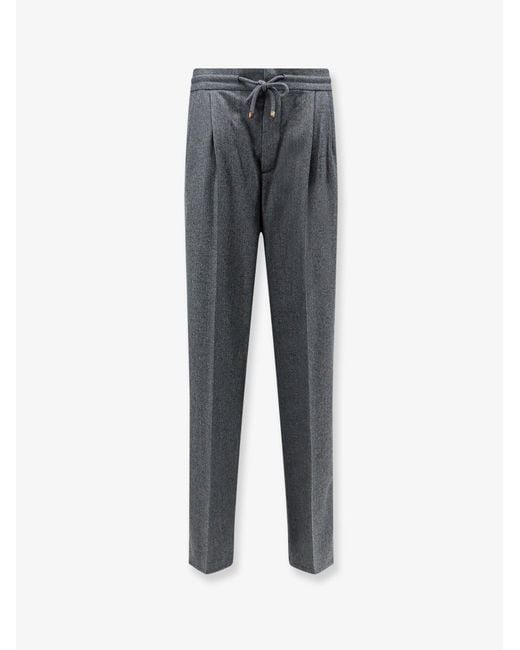 Brunello Cucinelli Gray Virgin Wool Trousers With Adjustable Drawstring for men