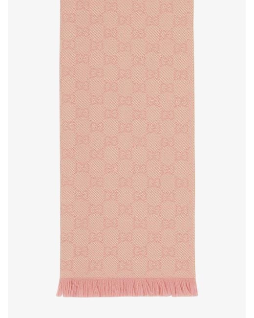 Gucci Pink Jacquard Wool Scarf With Gg Motif
