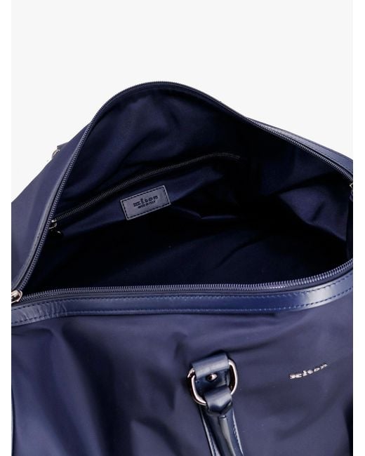 Kiton Blue Nylon Duffel Bag With Leather Inserts for men