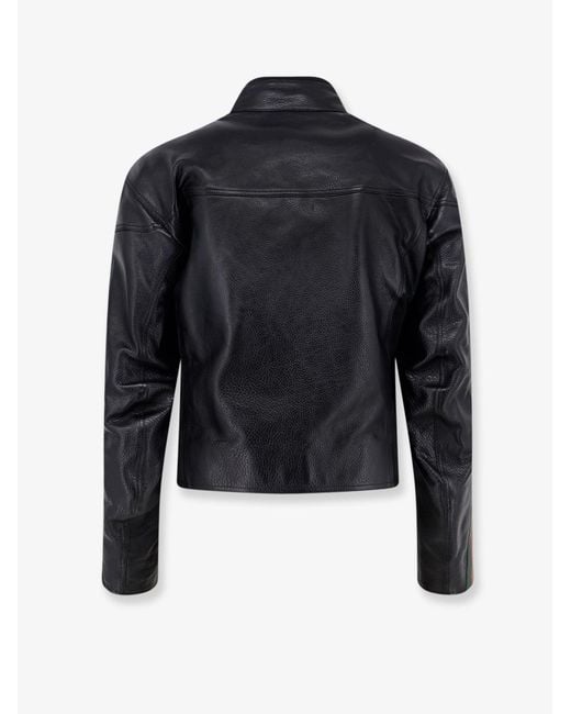 Gucci Black Leather Bomber With Web Details for men