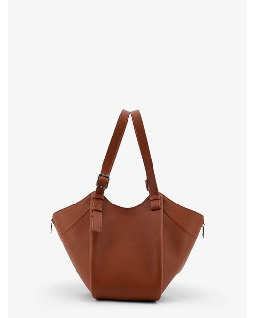Loewe Brown Hammock Flip Leather Handbag With Front Lettering Logo