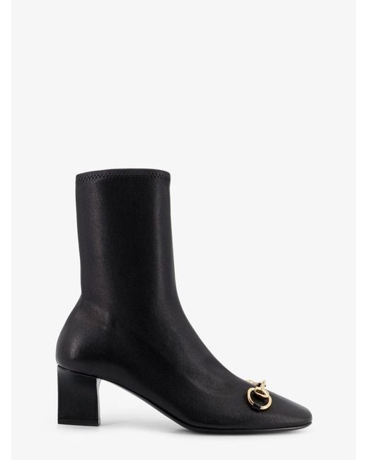 Gucci Black Signora Leather Boots With Horsebit On The Front