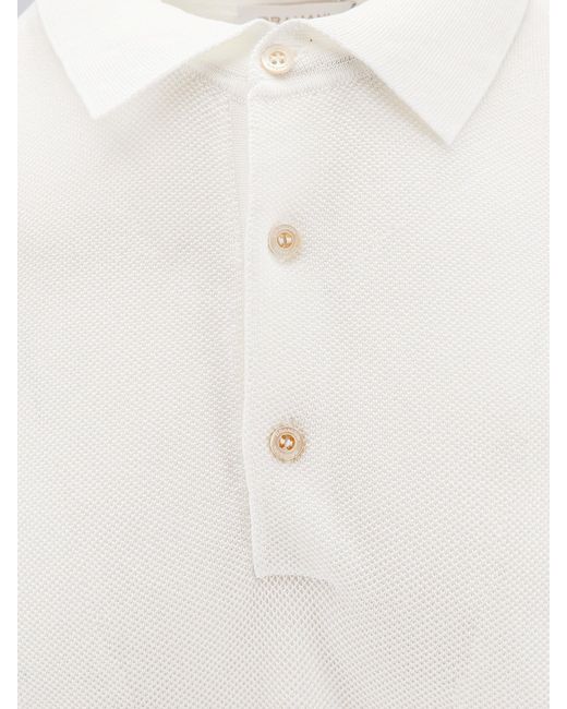 Bramani Cashmere White Cotton And Silk Blend Polo for men