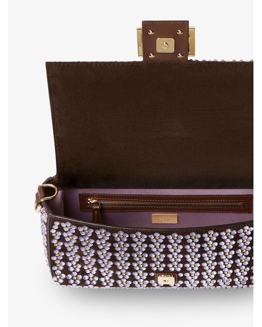 Fendi Purple Baguette Leather Crossbody Bag With Blooming Crystals Motif