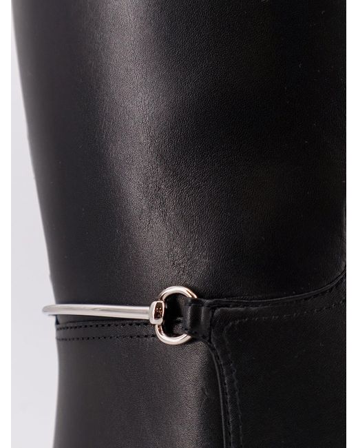 Gucci Black Leather Boots With Slim Horsebit Detail