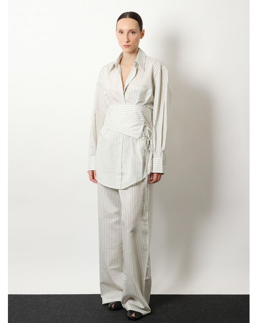 Rohe Gray Silk Trousers With Striped Pattern