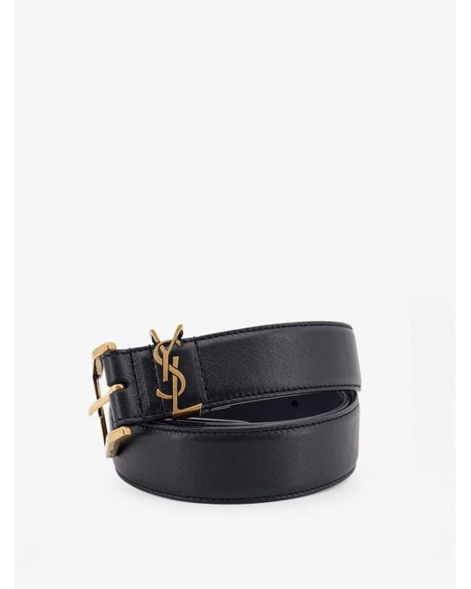 Saint Laurent White Cassandre Leather Belt for men