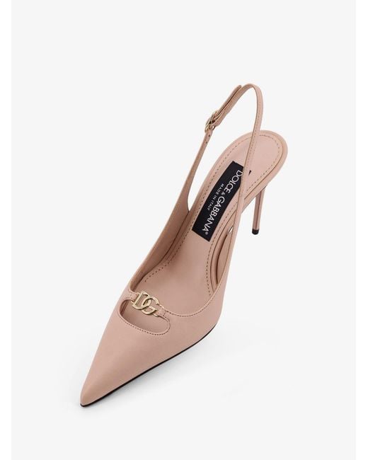 Dolce & Gabbana Pink Leather Pumps With Metal Dg Logo
